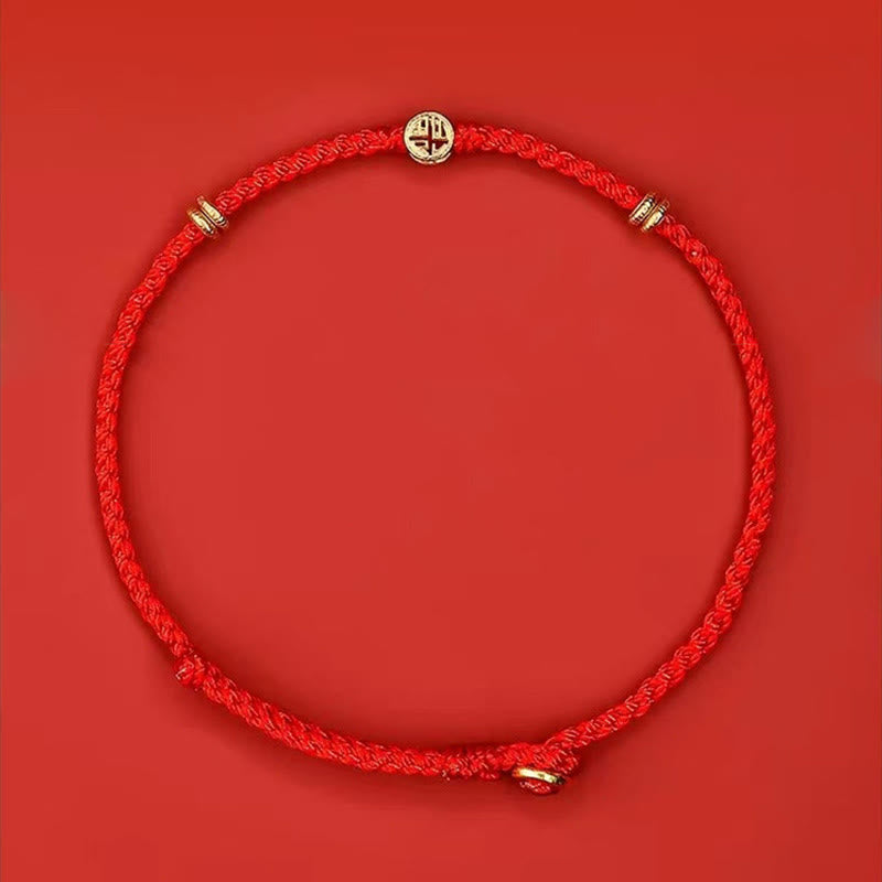 Buddha Stones Handmade Braided Red String 925 Sterling Silver Fu Character Luck Bracelet - image 3