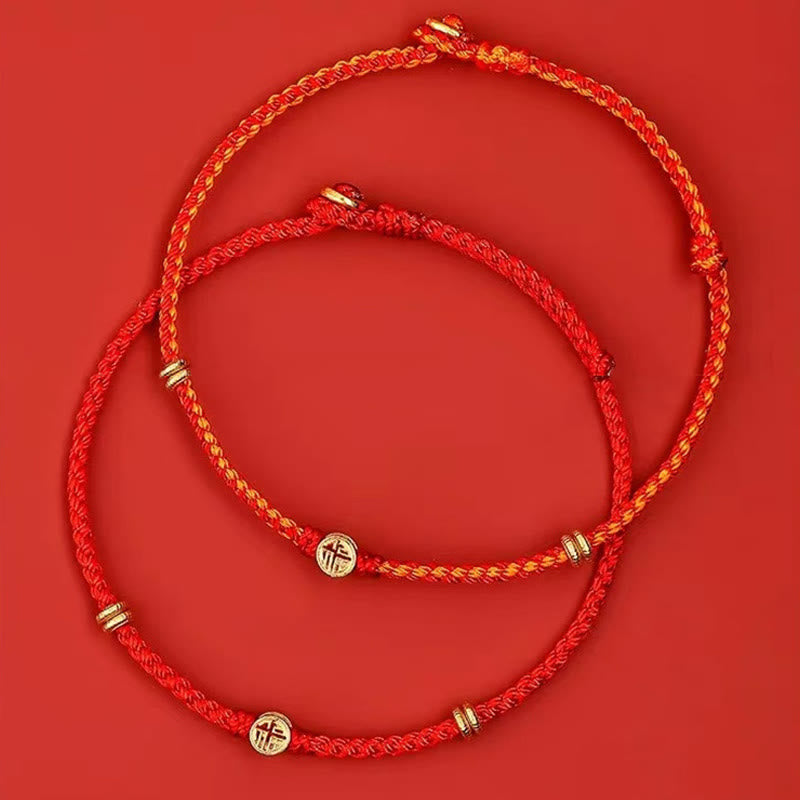 Buddha Stones Handmade Braided Red String 925 Sterling Silver Fu Character Luck Bracelet - image 1