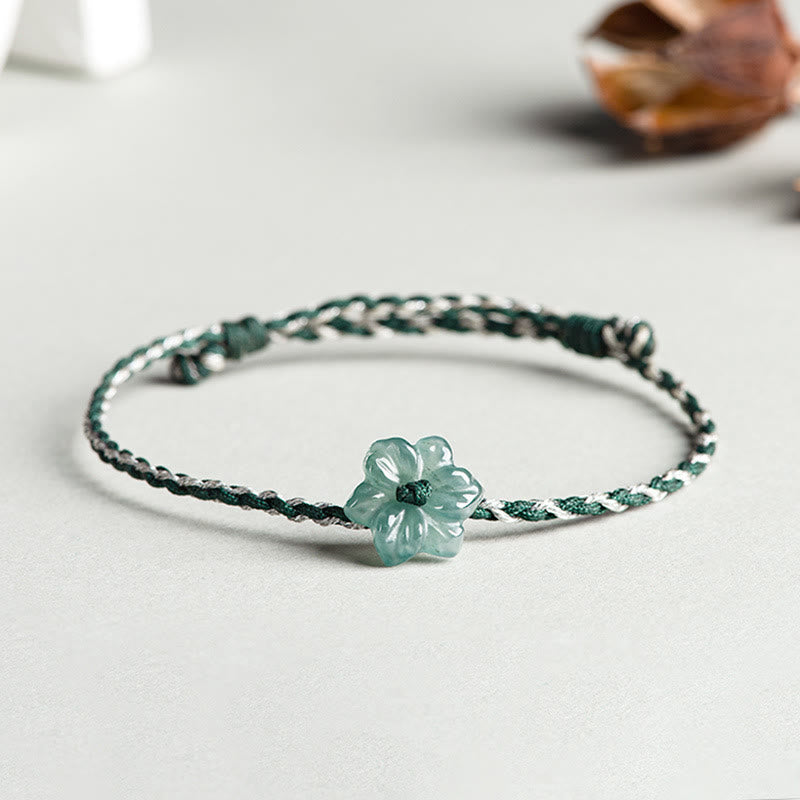Buddha Stones Handmade Green String Jade Orchid Braided Prosperity Bracelet - Green White String Jade(Wrist Circumference: 14-20cm) - image 0