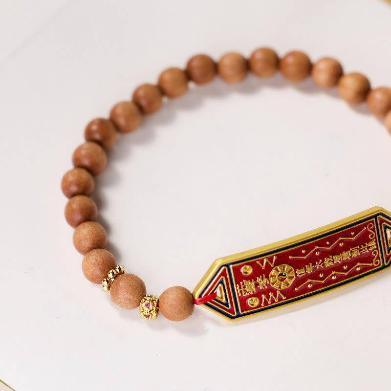 Buddha Stones Sandalwood Wood Bead Gold Plated Copper Bagua Yin Yang Chinese Character Harmony Bracelet - image 2