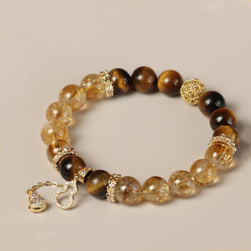 Buddha Stones Natural Tiger Eye Citrine Beads Fortune Gourd Strength Bracelet - Tiger Eye Citrine(Wrist Circumference: 16-18cm) - image 0