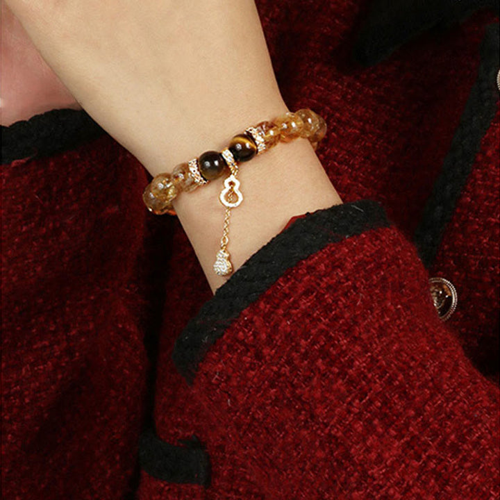 Buddha Stones Natural Tiger Eye Citrine Beads Fortune Gourd Strength Bracelet - image 4