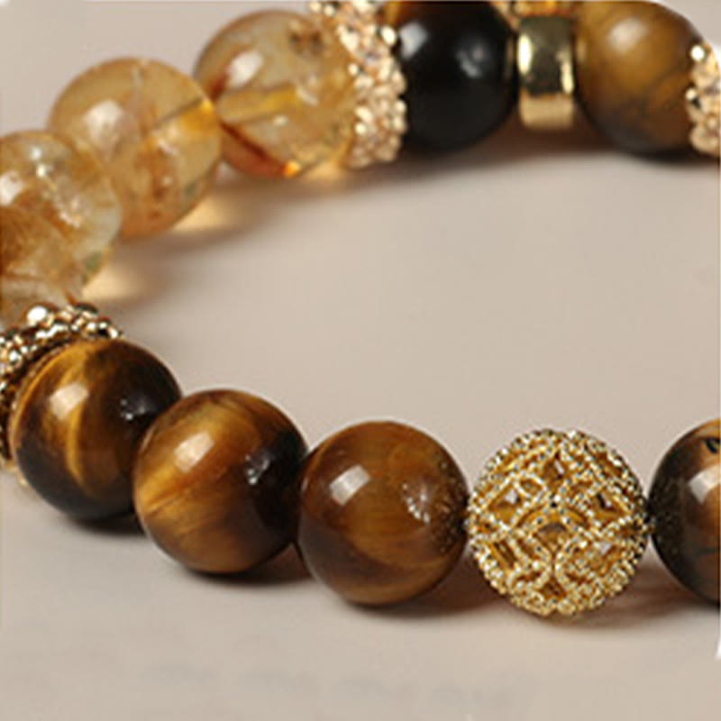 Buddha Stones Natural Tiger Eye Citrine Beads Fortune Gourd Strength Bracelet - image 11