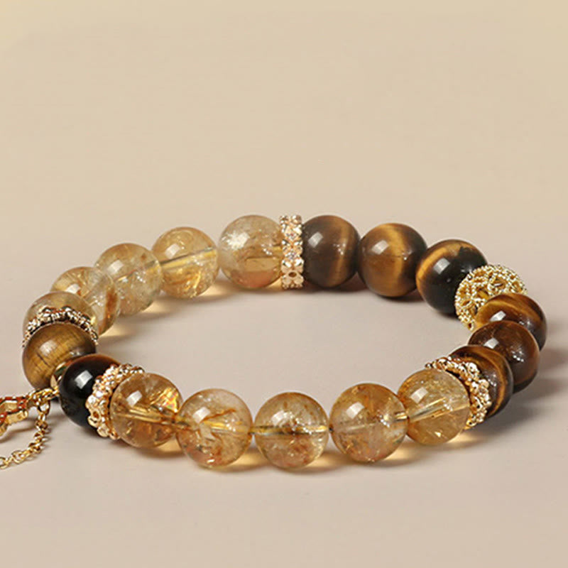 Buddha Stones Natural Tiger Eye Citrine Beads Fortune Gourd Strength Bracelet - image 2