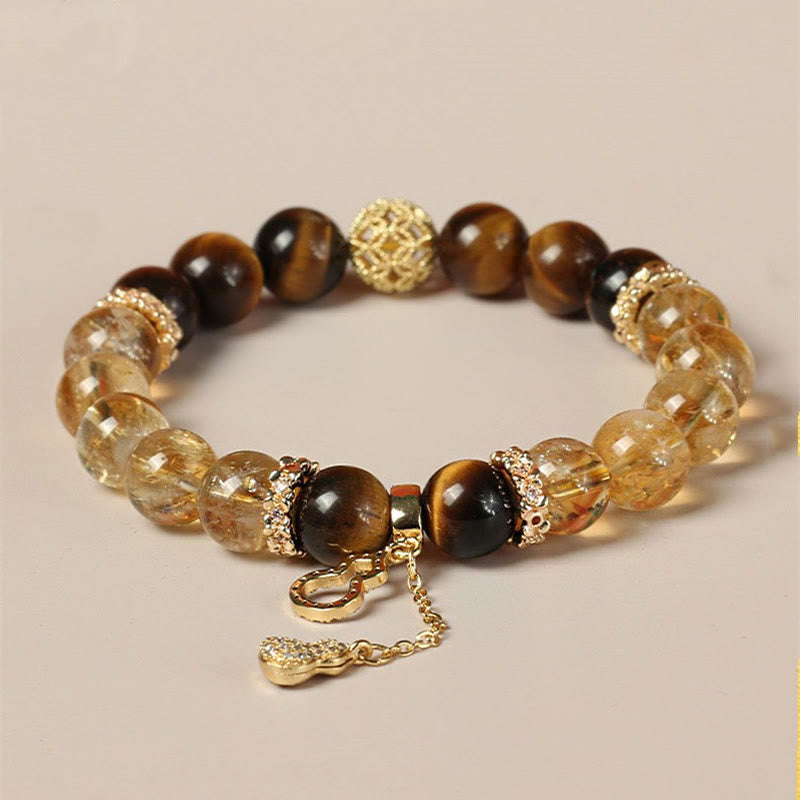 Buddha Stones Natural Tiger Eye Citrine Beads Fortune Gourd Strength Bracelet - image 1
