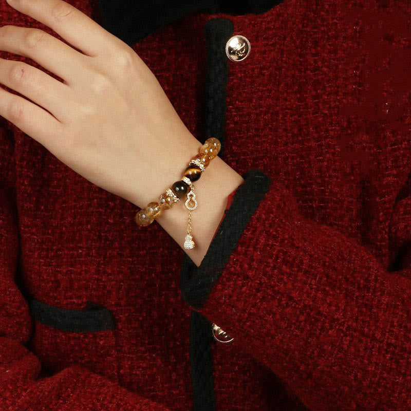 Buddha Stones Natural Tiger Eye Citrine Beads Fortune Gourd Strength Bracelet - image 8