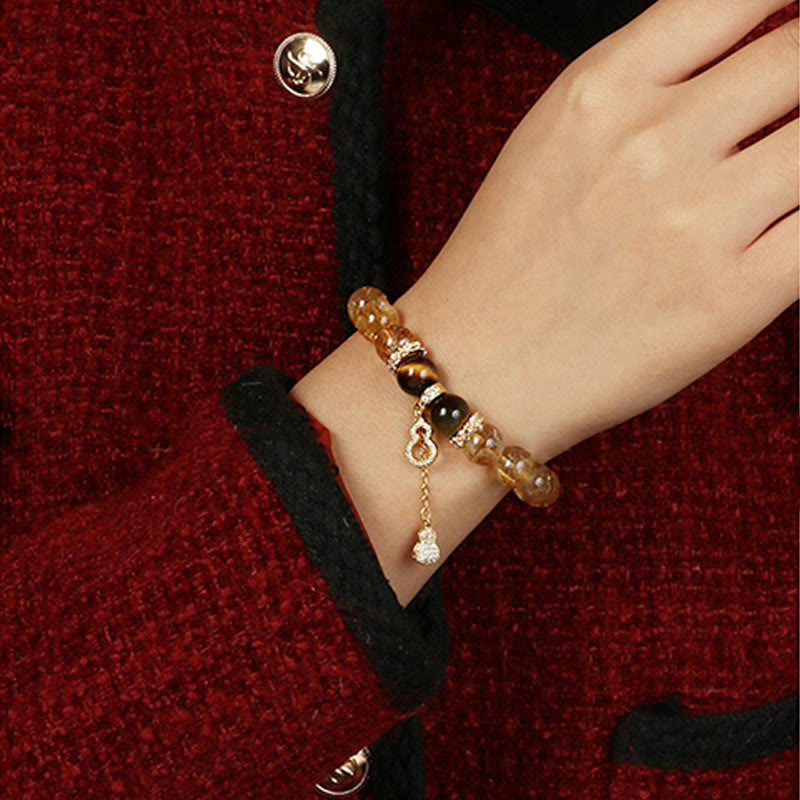 Buddha Stones Natural Tiger Eye Citrine Beads Fortune Gourd Strength Bracelet - image 9