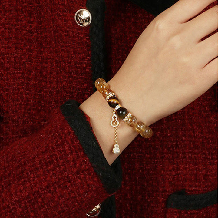 Buddha Stones Natural Tiger Eye Citrine Beads Fortune Gourd Strength Bracelet - image 9