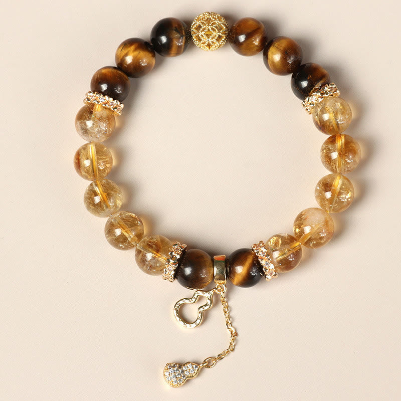 Buddha Stones Natural Tiger Eye Citrine Beads Fortune Gourd Strength Bracelet - image 3