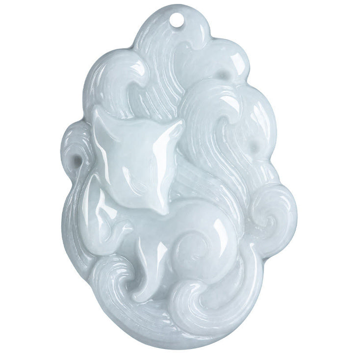 Buddha Stones Natural Jade Nine Tailed Fox Luck Necklace Pendant - image 8