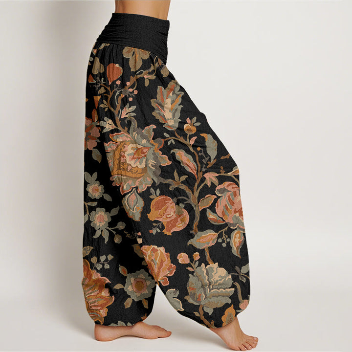Buddha Stones Casual Blooming Flowers Buds Design Women's Elastic Waist Harem Pants - image 2