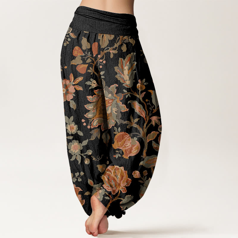 Buddha Stones Casual Blooming Flowers Buds Design Women's Elastic Waist Harem Pants - image 1