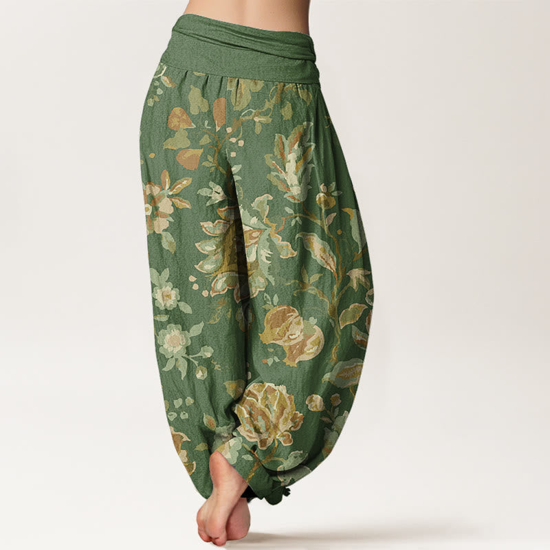 Buddha Stones Casual Blooming Flowers Buds Design Women's Elastic Waist Harem Pants - image 5
