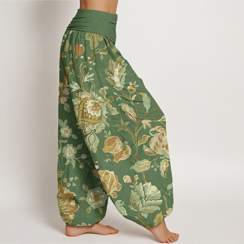 Buddha Stones Casual Blooming Flowers Buds Design Women's Elastic Waist Harem Pants - image 6