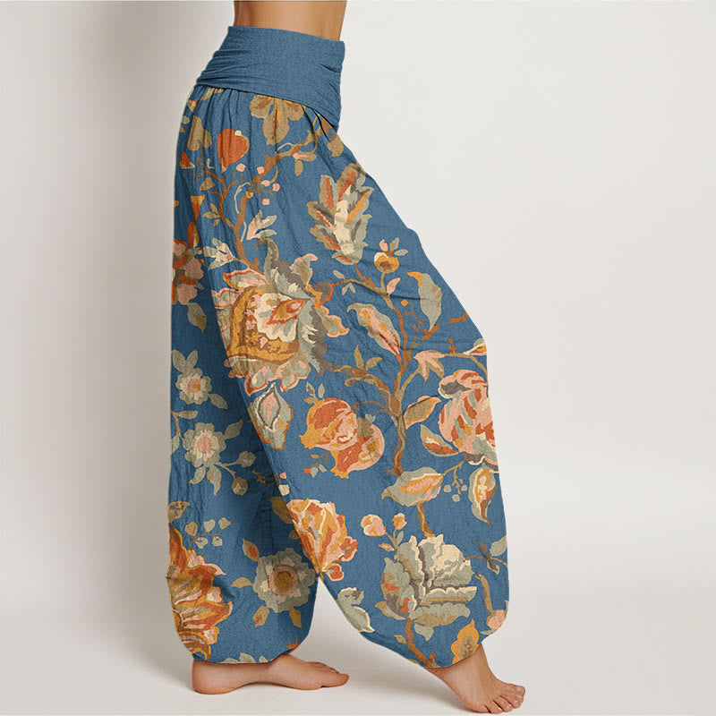 Buddha Stones Casual Blooming Flowers Buds Design Women's Elastic Waist Harem Pants - image 9