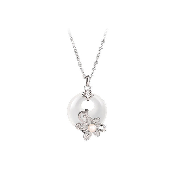Buddha Stones Chalcedony Peace Buckle 999 Sterling Silver Lotus Positive Necklace Pendant - image 13