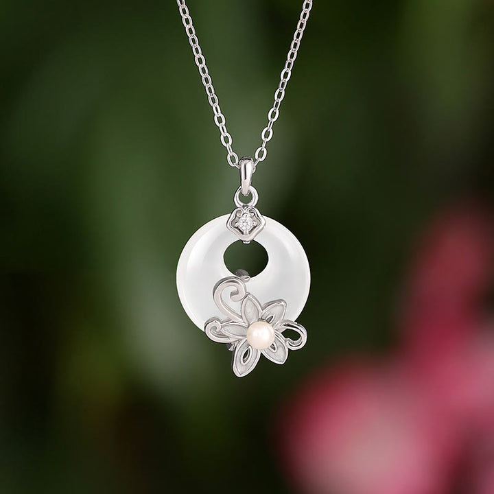 Buddha Stones Chalcedony Peace Buckle 999 Sterling Silver Lotus Positive Necklace Pendant - Chalcedony 999 Sterling Silver(Necklace Length: About 45cm) - image 0