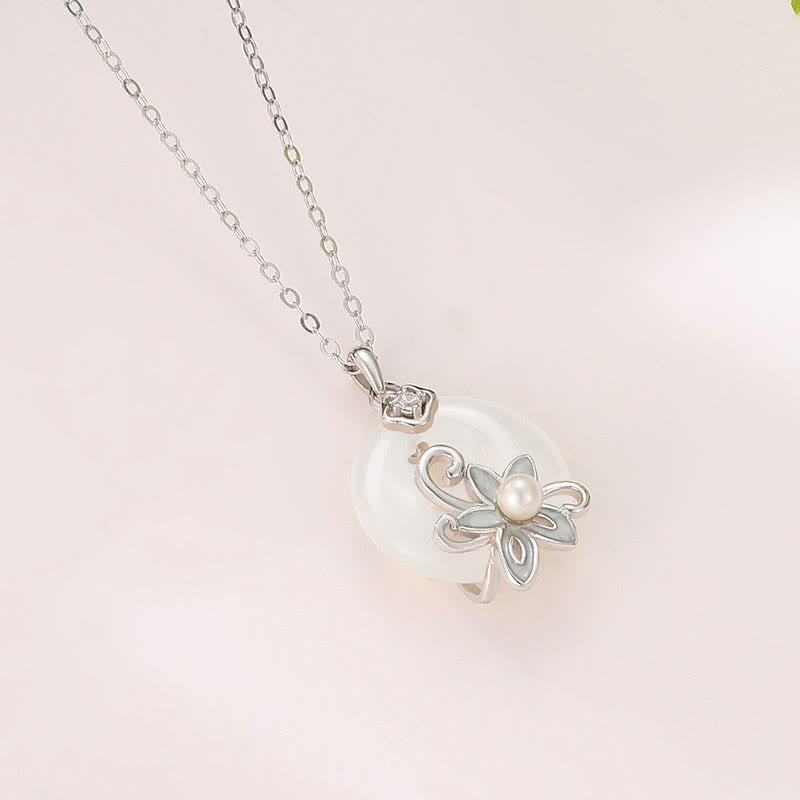 Buddha Stones Chalcedony Peace Buckle 999 Sterling Silver Lotus Positive Necklace Pendant - image 3