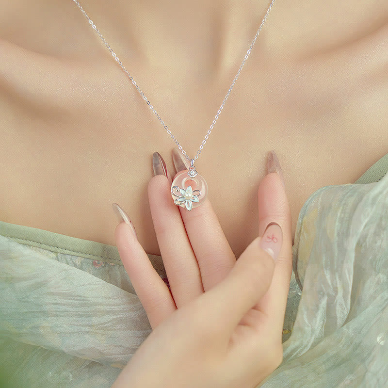 Buddha Stones Chalcedony Peace Buckle 999 Sterling Silver Lotus Positive Necklace Pendant - image 10