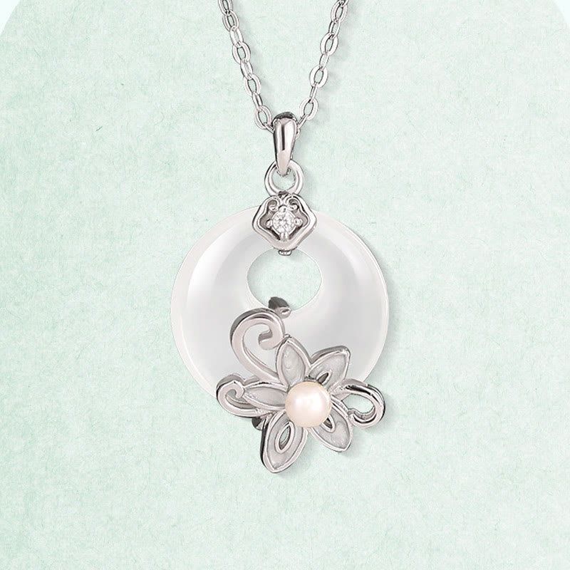Buddha Stones Chalcedony Peace Buckle 999 Sterling Silver Lotus Positive Necklace Pendant - image 2