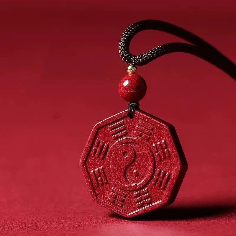 Buddha Stones Natural Cinnabar Bagua Taishang Laojun Fu Character Calm Necklace Pendant - Cinnabar Bagua Copper Bead(31*31*5mm) - image 0