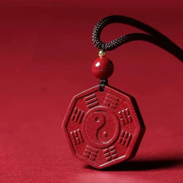 Buddha Stones Natural Cinnabar Bagua Taishang Laojun Fu Character Calm Necklace Pendant - Cinnabar Bagua Copper Bead(31*31*5mm) - image 0