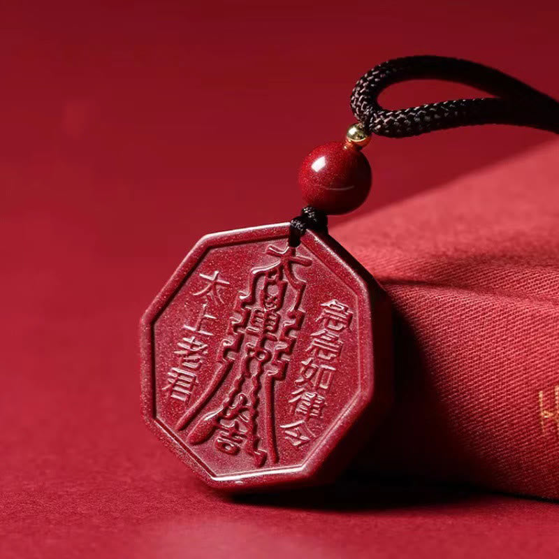 Buddha Stones Natural Cinnabar Bagua Taishang Laojun Fu Character Calm Necklace Pendant - image 1