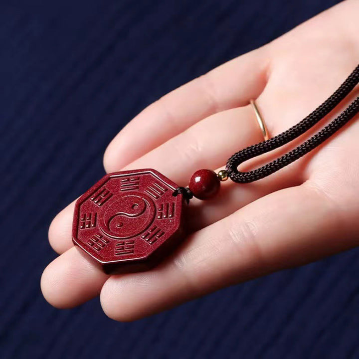 Buddha Stones Natural Cinnabar Bagua Taishang Laojun Fu Character Calm Necklace Pendant - image 2