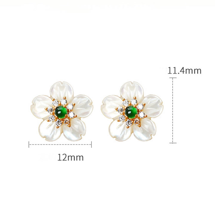 Buddha Stones 925 Sterling Silver Tridacna Stone Jade Flower Blessing Earrings - image 8