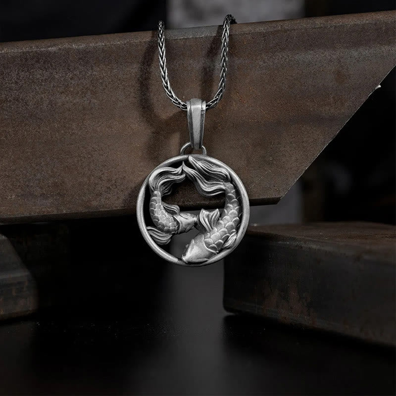Buddha Stones Pure Tin Pisces Double Koi Fish Wealth Necklace Pendant - image 2