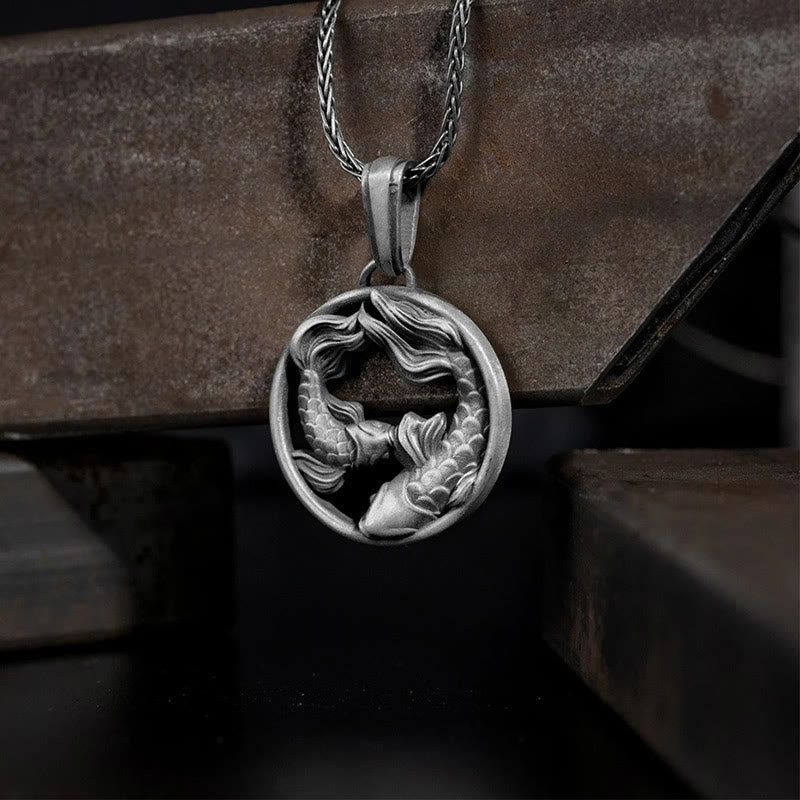 Buddha Stones Pure Tin Pisces Double Koi Fish Wealth Necklace Pendant - Pure Tin Koi Fish - image 0