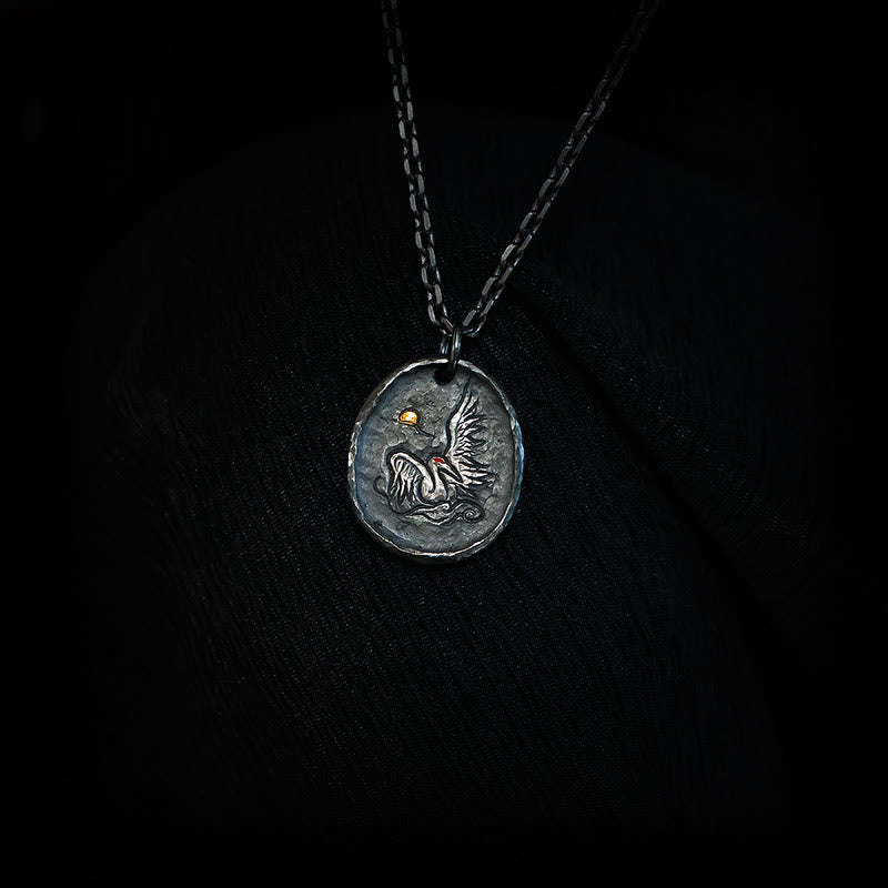 Buddha Stones 999 Sterling Silver 24k Gold Crane Auspicious Clouds Balance Necklace Pendant - 999 Sterling Silver & Silver Chain - image 5