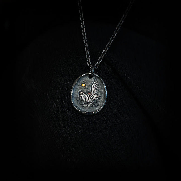 Buddha Stones 999 Sterling Silver 24k Gold Crane Auspicious Clouds Balance Necklace Pendant - 999 Sterling Silver & Silver Chain - image 5