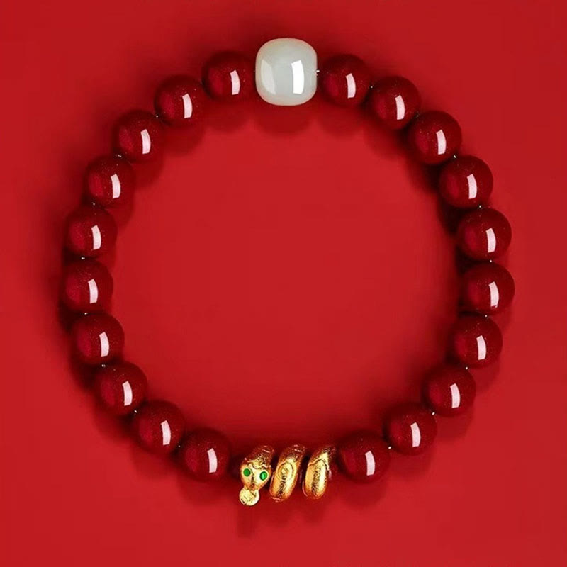Buddha Stones Cinnabar Bead Hetian Jade Year Of The Snake Blessing Bracelet - image 2