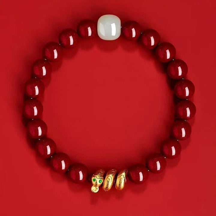 Buddha Stones Cinnabar Bead Hetian Jade Year Of The Snake Blessing Bracelet - image 2