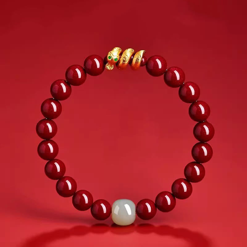 Buddha Stones Cinnabar Bead Hetian Jade Year Of The Snake Blessing Bracelet - image 1
