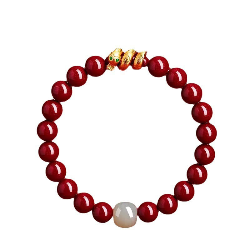 Buddha Stones Cinnabar Bead Hetian Jade Year Of The Snake Blessing Bracelet - image 17