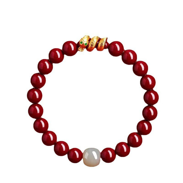 Buddha Stones Cinnabar Bead Hetian Jade Year Of The Snake Blessing Bracelet - image 17