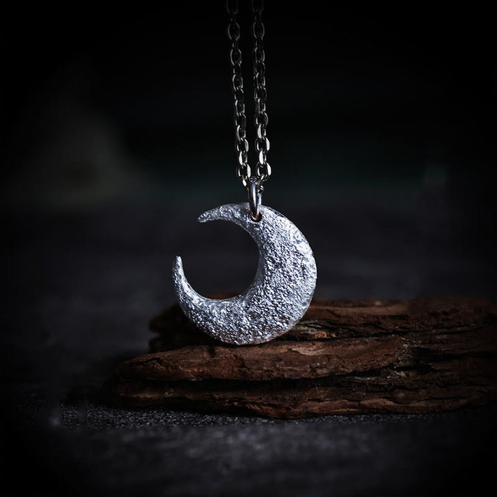 Buddha Stones 999 Sterling Silver Moon Balance Necklace Pendant - 999 Sterling Silver & Titanium Steel Chain - image 0