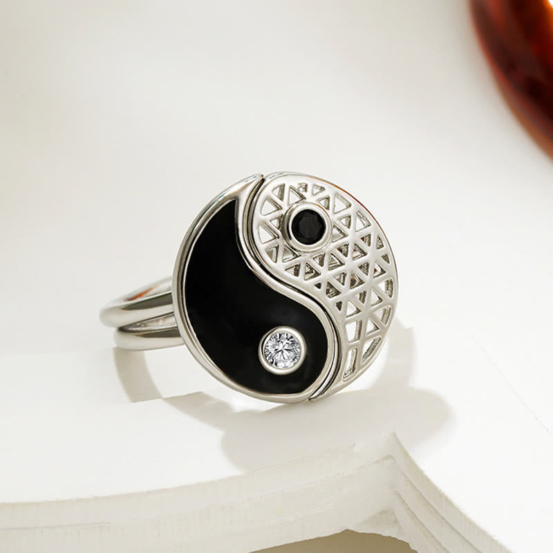 Buddha Stones Yin Yang Titanium Steel Cuff Balance Couple Ring - Titanium Steel - image 0