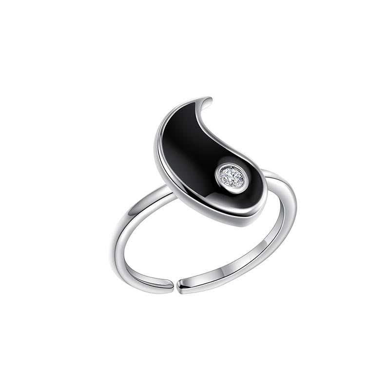 Buddha Stones Yin Yang Titanium Steel Cuff Balance Couple Ring - image 8