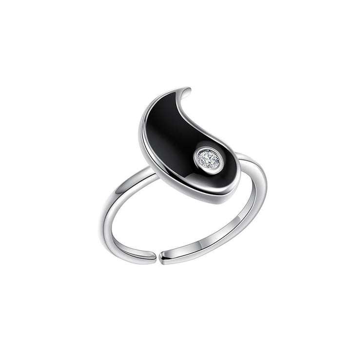 Buddha Stones Yin Yang Titanium Steel Cuff Balance Couple Ring - image 8