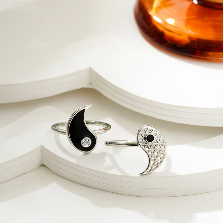 Buddha Stones Yin Yang Titanium Steel Cuff Balance Couple Ring - image 2