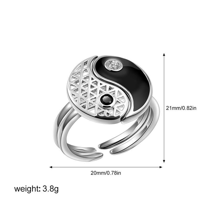Buddha Stones Yin Yang Titanium Steel Cuff Balance Couple Ring - image 3