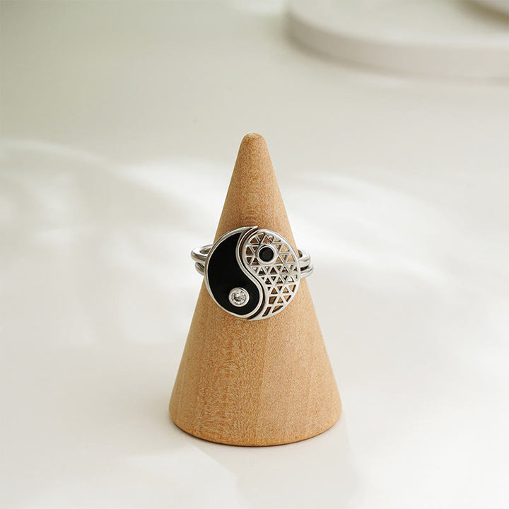 Buddha Stones Yin Yang Titanium Steel Cuff Balance Couple Ring - image 4