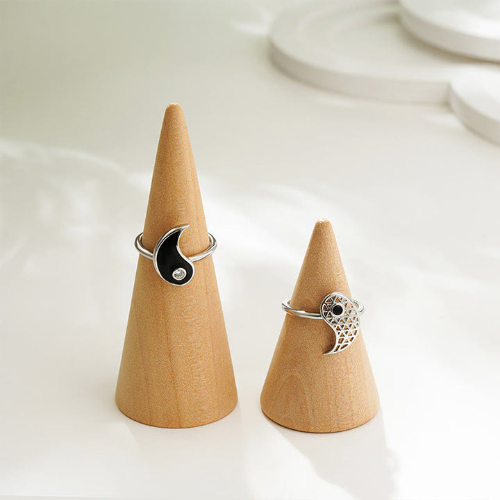 Buddha Stones Yin Yang Titanium Steel Cuff Balance Couple Ring - image 12