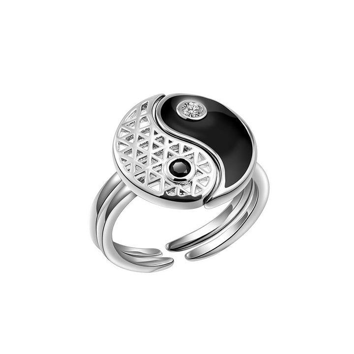 Buddha Stones Yin Yang Titanium Steel Cuff Balance Couple Ring - image 1