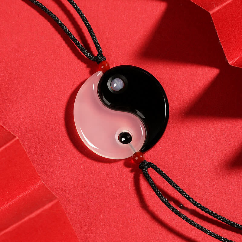 Buddha Stones Black Onyx White Agate Yin Yang Tai Chi Diagram Fortune Couple Necklace Pendant - Black Onyx White Agate YIN YANG - image 0