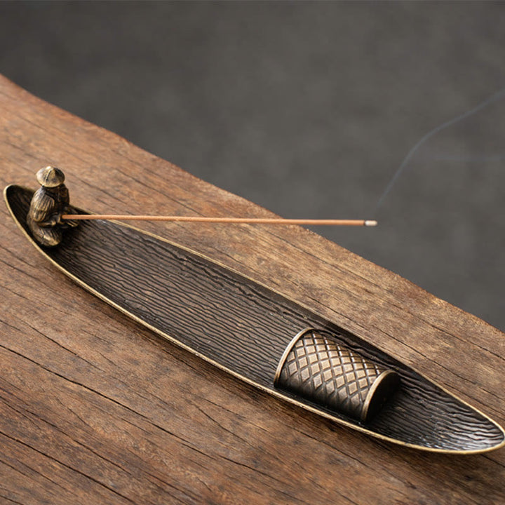 Buddha Stones Fisherman Boat Koi Fish Zinc Alloy Incense Stick Holder Healing Incense Burner Decoration - Fisherman  21.7*3.9*3.4cm(without incense) - image 13