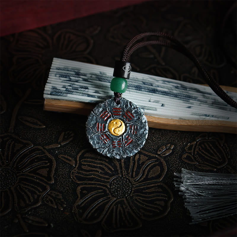 Buddha Stones 999 Sterling Silver 24k Gold Bagua Tai Chi Yin Yang Design Mountain Ghosts Spend Money Harmony Necklace Pendant - image 2